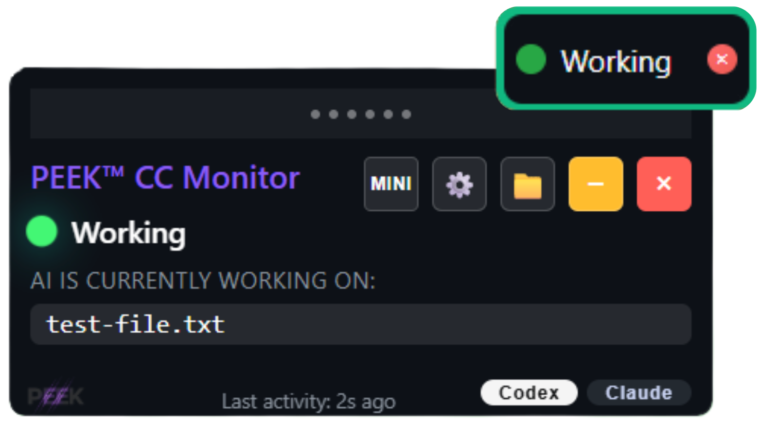 Codex mini & full monitor preview